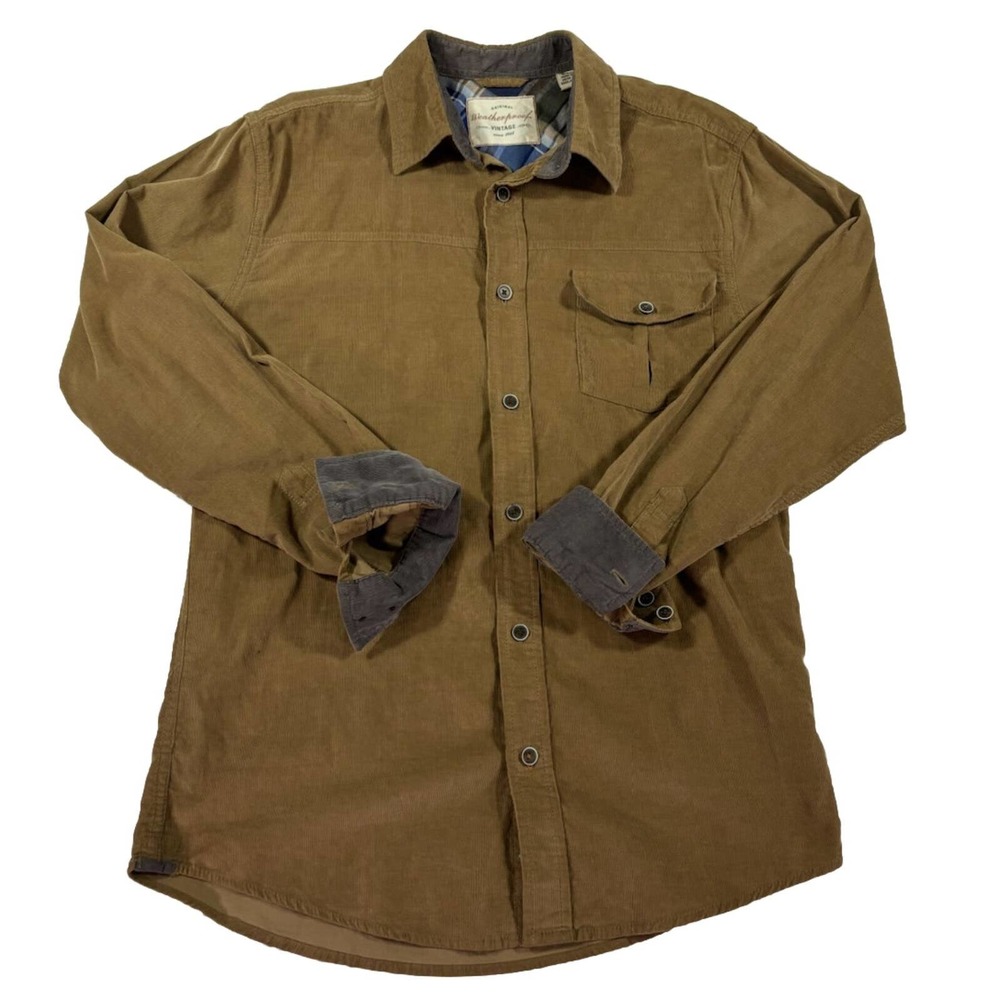 Original Weatherproof Vintage Men's Size Small Brown Shirt 100% Cotton Corduroy